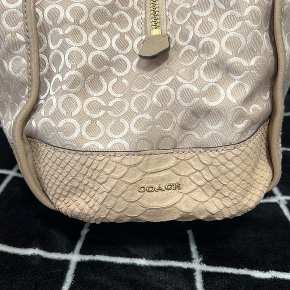 🏆COACH Phoebe Pearlescent Khaki Logo Fabric Embossed Leather Trim - Picture 5 of 11